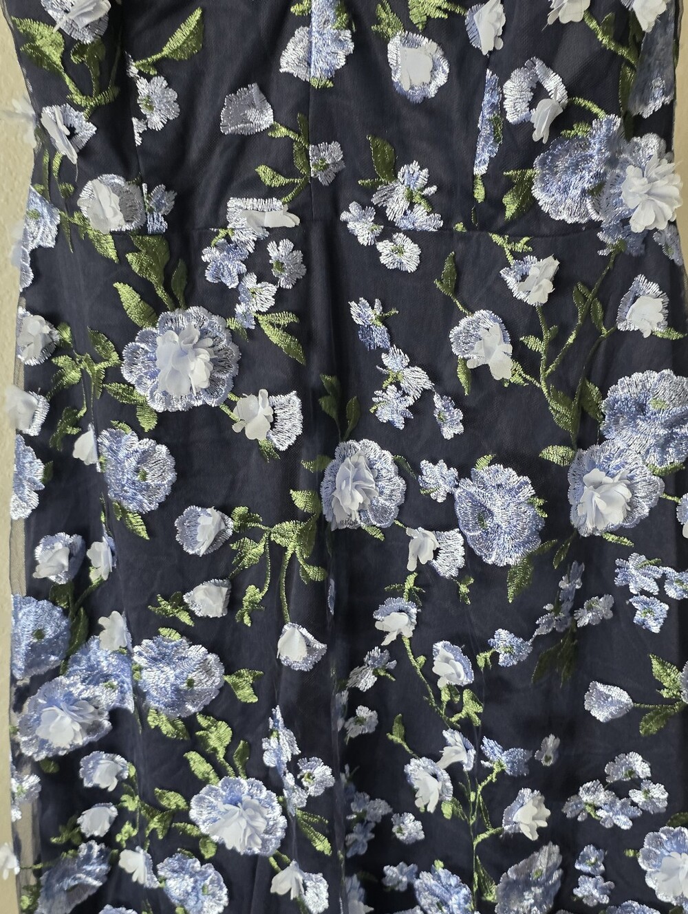 Xscape NWT Size 14 Navy Blue Floral Embroidered Fit & Flare Midi Dress $259 - Picture 5 of 11